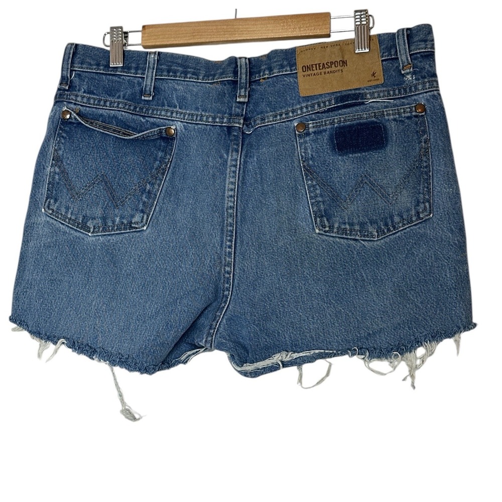 One Teaspoon Jean Shorts Women Large Blue Bandits distressed hem Denim‎ New